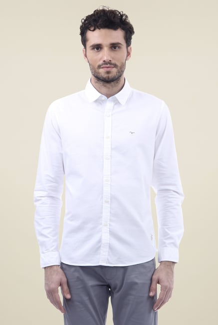 Flying Machine White Cotton Slim Fit Shirt Flying Machine White Cotton Slim Fit Shirt