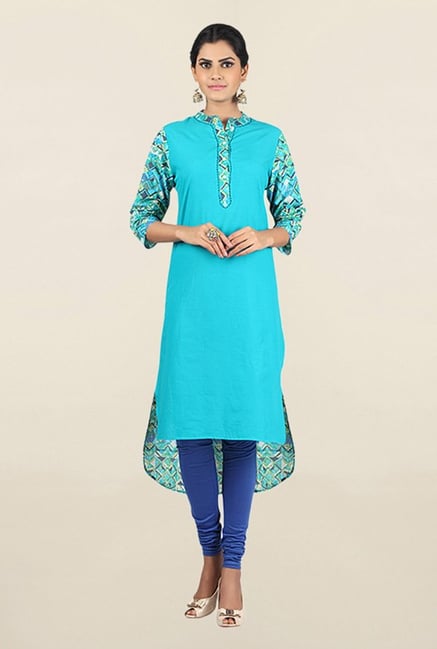 Jashn Turquoise Solid Cotton Kurta Jashn Turquoise Solid Cotton Kurta