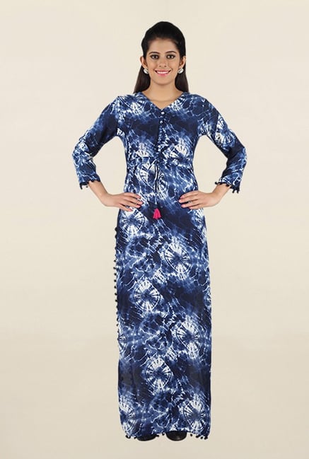 Jashn Navy Printed Rayon Kurta Jashn Navy Printed Rayon Kurta