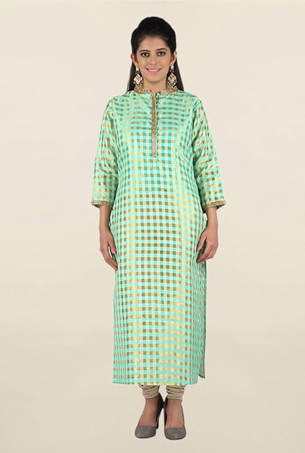 Jashn Green Checks Chanderi Kurta Jashn Green Checks Chanderi Kurta