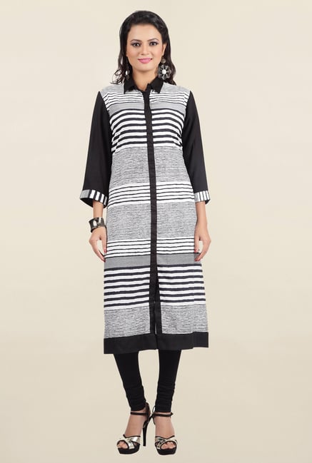 Jashn White & Black Striped Crepe Kurta Jashn White & Black Striped Crepe Kurta