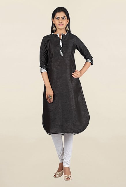 Jashn Black & Grey Textured Dupion Silk Kurta Jashn Black & Grey Textured Dupion Silk Kurta