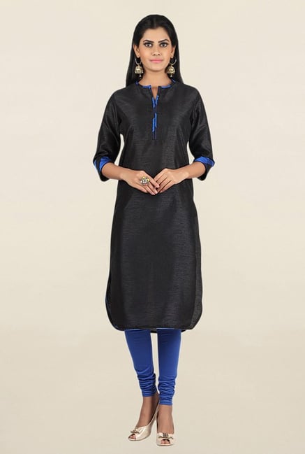 Jashn Black & Blue Textured Dupion Silk Kurta Jashn Black & Blue Textured Dupion Silk Kurta
