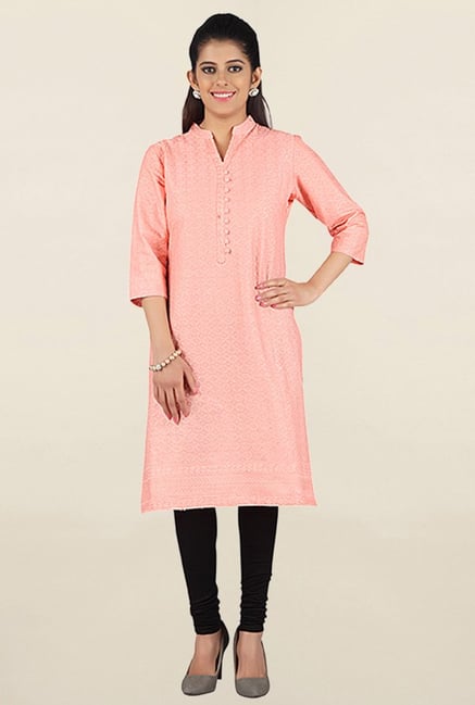 Jashn Peach Embroidered Cotton Kurta Jashn Peach Embroidered Cotton Kurta