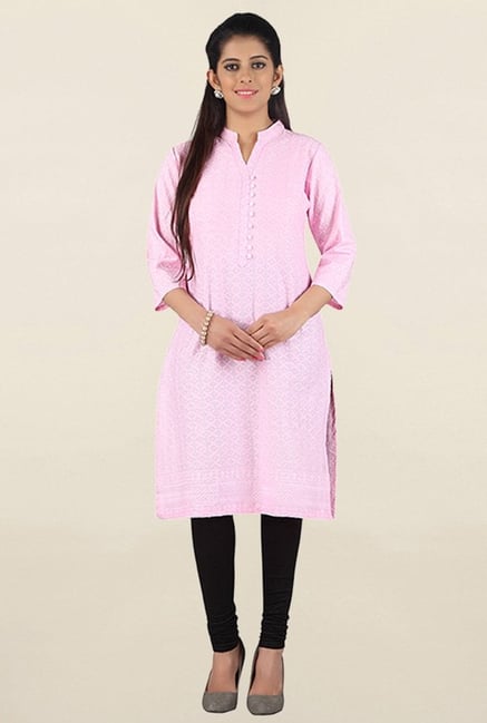 Jashn Pink Embroidered Cotton Kurta Jashn Pink Embroidered Cotton Kurta