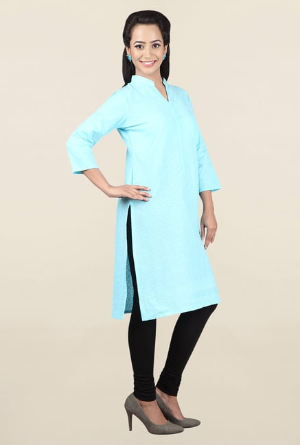 Jashn Light Blue Embroidered Cotton Kurta Jashn Light Blue Embroidered Cotton Kurta
