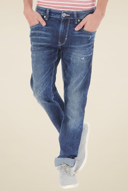 Flying Machine Dark Blue Heavily Washed Cotton Jeans Flying Machine Dark Blue Heavily Washed Cotton Jeans