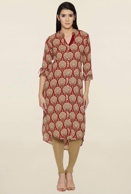 Globus Maroon Printed Kurta Globus Maroon Printed Kurta