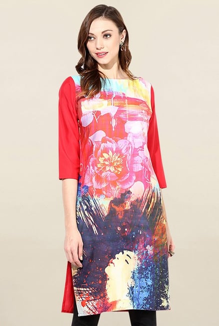Jaipur Kurti Multicolor Floral Print American Crepe Kurti Jaipur Kurti Multicolor Floral Print American Crepe Kurti