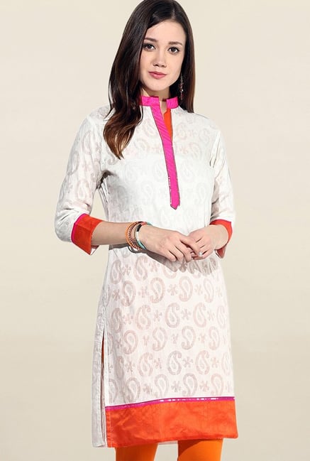Jaipur Kurti White Paisley Print Jacquard Cotton Kurti Jaipur Kurti White Paisley Print Jacquard Cotton Kurti