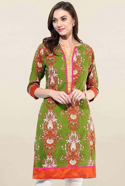 Jaipur Kurti Green Printed Cotton Kurti Jaipur Kurti Green Printed Cotton Kurti
