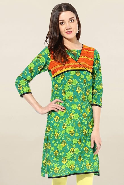 Jaipur Kurti Green Floral Print Cotton Kurti Jaipur Kurti Green Floral Print Cotton Kurti