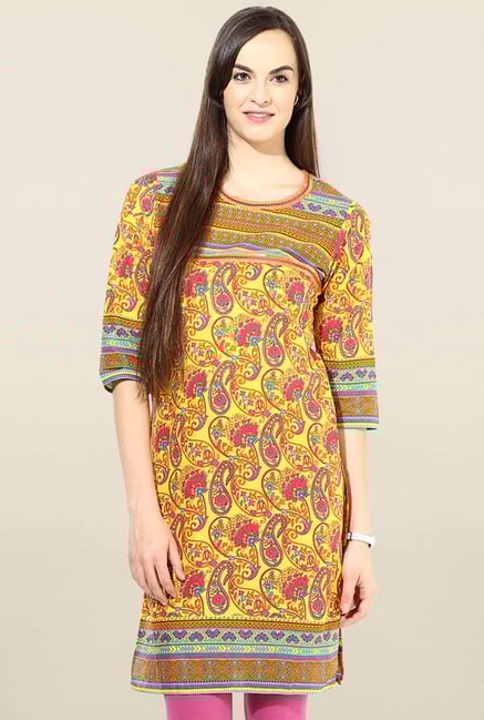 Jaipur Kurti Yellow Paisley Print Cotton Kurti Jaipur Kurti Yellow Paisley Print Cotton Kurti