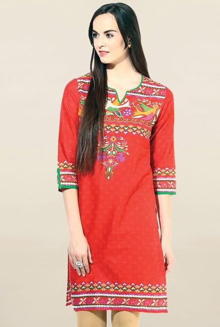 Jaipur Kurti Red Printed Cotton Kurti Jaipur Kurti Red Printed Cotton Kurti