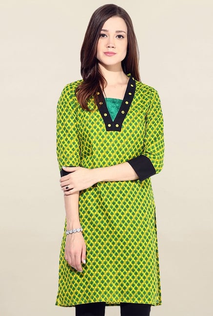 Jaipur Kurti Yellow Printed Cotton Kurti Jaipur Kurti Yellow Printed Cotton Kurti