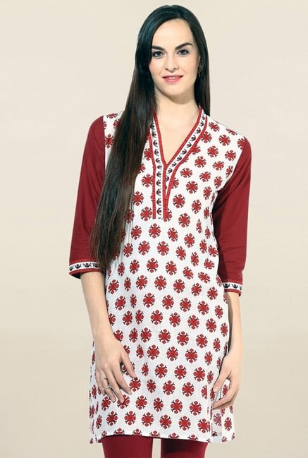 Jaipur Kurti White Printed Cotton Kurti Jaipur Kurti White Printed Cotton Kurti