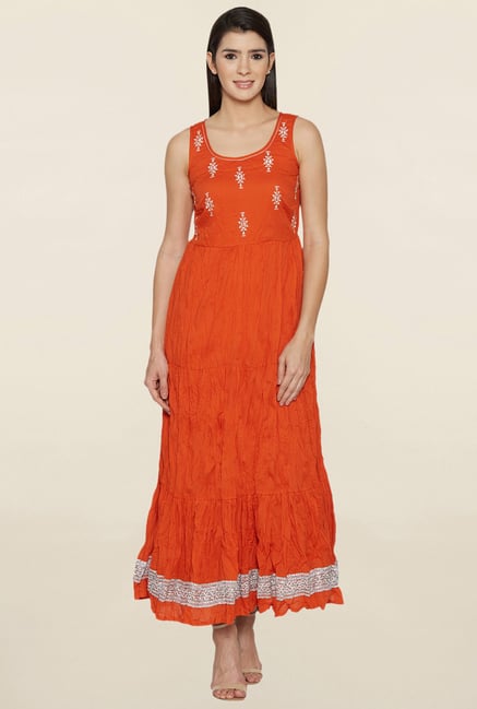Globus Orange Embroidered Kurta Globus Orange Embroidered Kurta