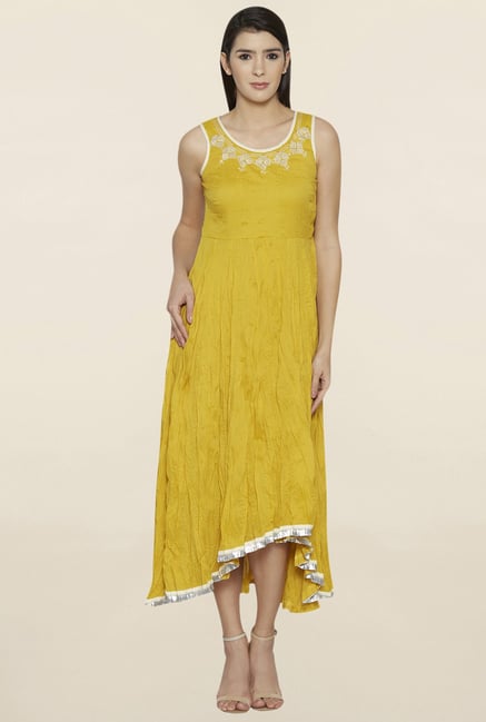 Globus Yellow Embroidered Kurta Globus Yellow Embroidered Kurta