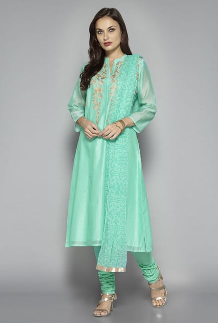 Vark by Westside Sea Green Embroidered Suit Set Vark by Westside Sea Green Embroidered Suit Set