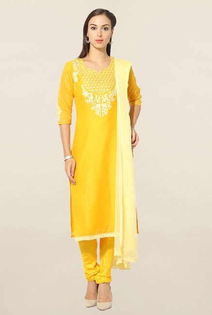 Jashn Yellow Embroidered Chanderi Dress Material Jashn Yellow Embroidered Chanderi Dress Material