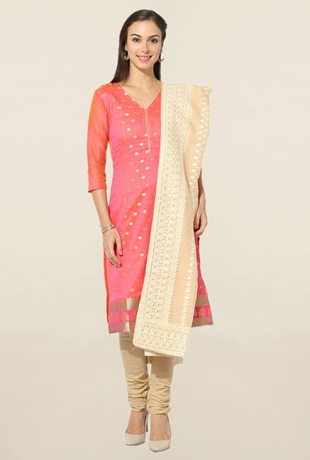 Jashn Peach & Beige Embroidered Chanderi Dress Material Jashn Peach & Beige Embroidered Chanderi Dress Material
