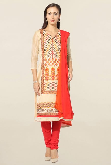 Jashn Beige & Coral Embroidered Chanderi Dress Material Jashn Beige & Coral Embroidered Chanderi Dress Material