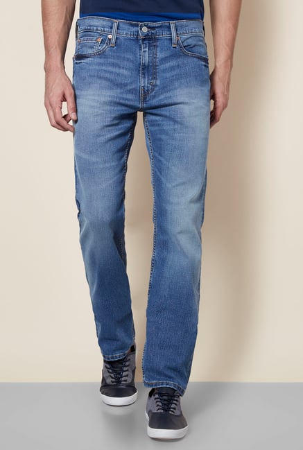 Levi's 513 Blue Straight Fit Heavily Washed Mid Rise Jeans Levi's 513 Blue Straight Fit Heavily Washed Mid Rise Jeans