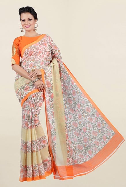 Jashn Peach Floral Print Bhagalpuri Silk Saree Jashn Peach Floral Print Bhagalpuri Silk Saree