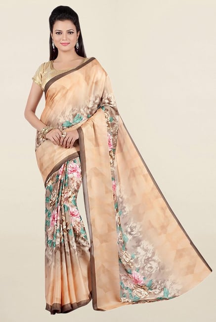 Jashn Beige Floral Print Crepe Saree Jashn Beige Floral Print Crepe Saree