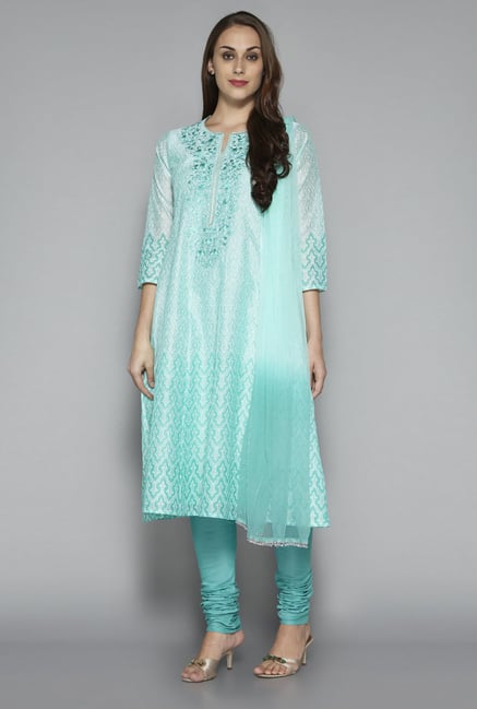 Vark by Westside Turquoise Embroidered Suit Set Vark by Westside Turquoise Embroidered Suit Set