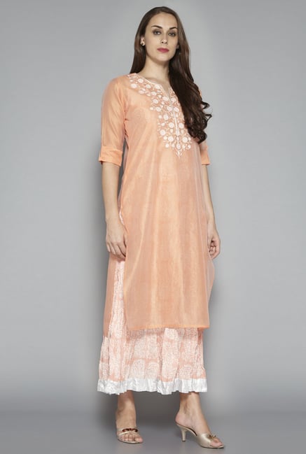 Vark by Westside Peach Embroidered Suit Set Vark by Westside Peach Embroidered Suit Set