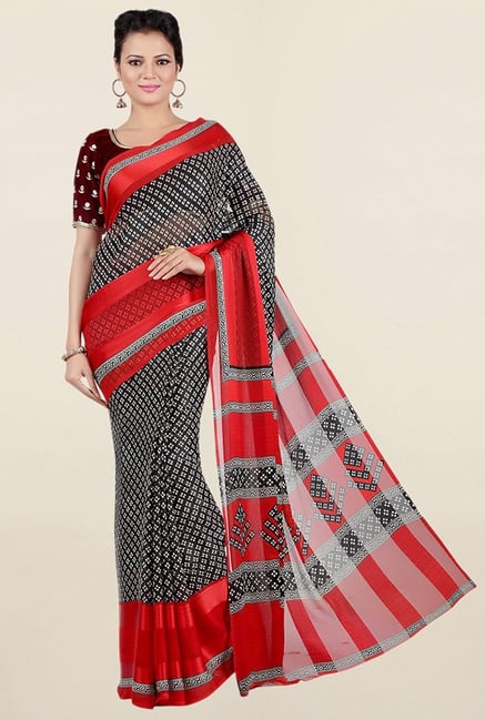 Jashn Black & Red Printed Brasso Saree Jashn Black & Red Printed Brasso Saree