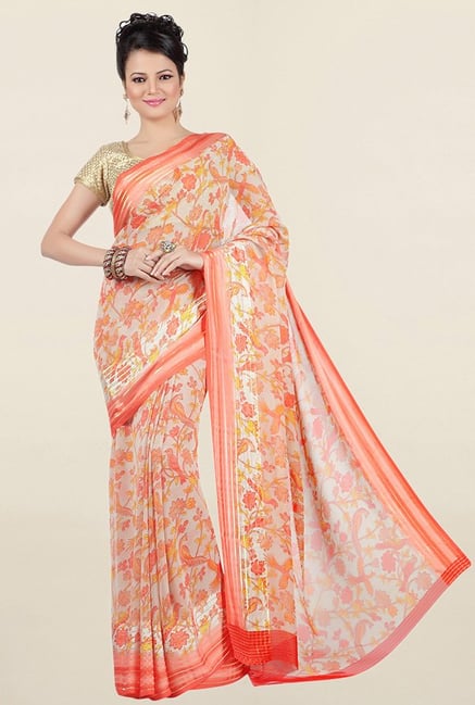 Jashn Peach Printed Georgette Saree Jashn Peach Printed Georgette Saree