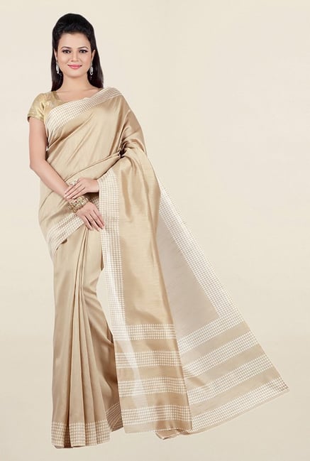 Jashn Beige Solid Tussar Saree Jashn Beige Solid Tussar Saree
