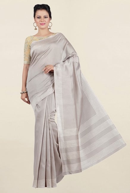 Jashn Grey Solid Tussar Saree Jashn Grey Solid Tussar Saree