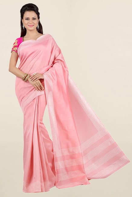Jashn Pink Solid Tussar Saree Jashn Pink Solid Tussar Saree