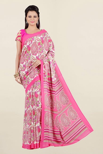 Jashn Pink Paisley Print Crepe Saree Jashn Pink Paisley Print Crepe Saree