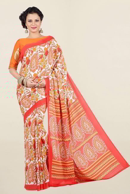 Jashn Coral Printed Crepe Saree Jashn Coral Printed Crepe Saree