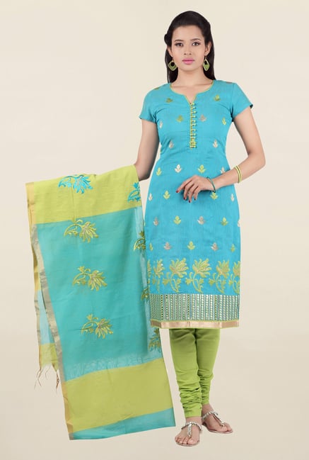 Jashn Blue & Green Chanderi Unstitched Churidar Kameez Jashn Blue & Green Chanderi Unstitched Churidar Kameez