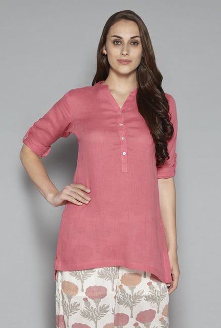 Zuba by Westside Pink Pure Linen Kurti Zuba by Westside Pink Pure Linen Kurti