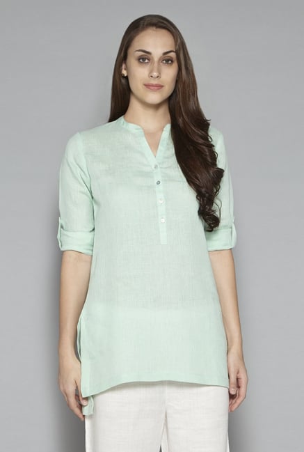 Zuba by Westside Mint Green Pure Linen Kurti Zuba by Westside Mint Green Pure Linen Kurti