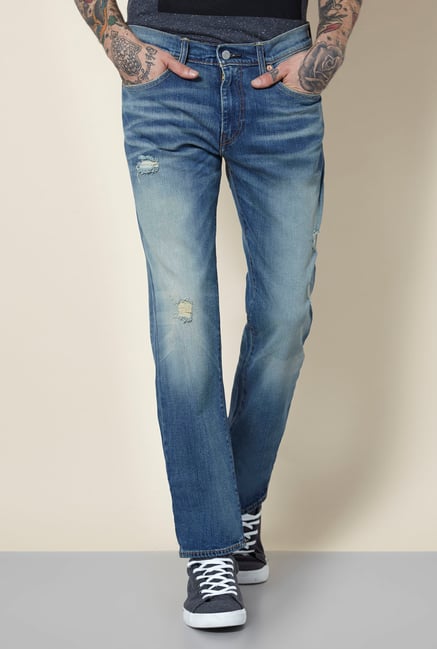 Levi's 511 Blue Heavily Washed Mid Rise Jeans Levi's 511 Blue Heavily Washed Mid Rise Jeans
