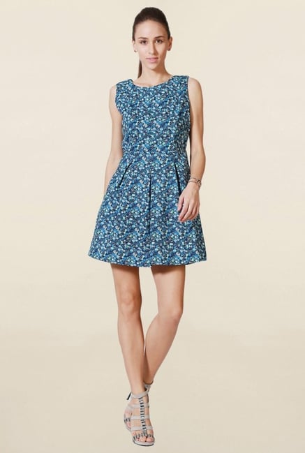 Solly By Allen Solly Blue Floral Print Above Knee Dress Solly By Allen Solly Blue Floral Print Above Knee Dress