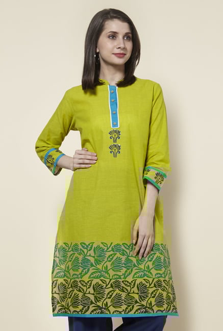Zudio Lime Green Pure Cotton Kurta Zudio Lime Green Pure Cotton Kurta