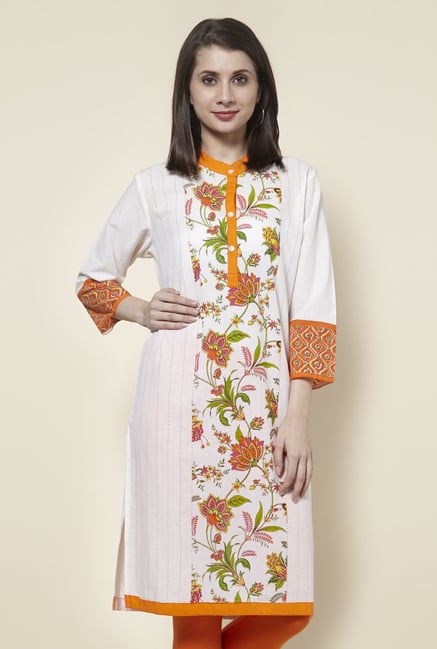 Zudio Off White Floral Print Kurta Zudio Off White Floral Print Kurta