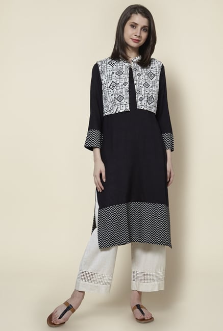 Zudio Black Printed Kurta With Jacket Zudio Black Printed Kurta With Jacket