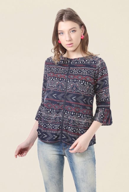 People Navy Printed Top People Navy Printed Top