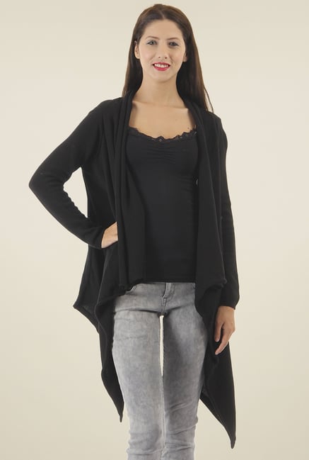 Pepe Jeans Black Regular Fit Full Sleeves Shrug Pepe Jeans Black Regular Fit Full Sleeves Shrug