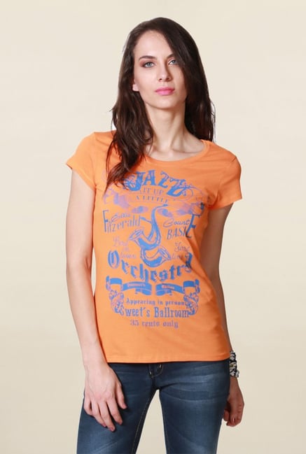 People Orange Graphic Print T Shirt People Orange Graphic Print T Shirt