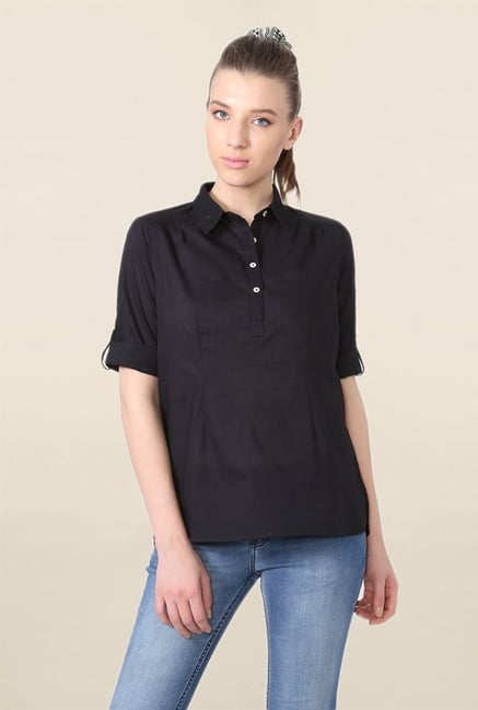 People Black Textured Top People Black Textured Top